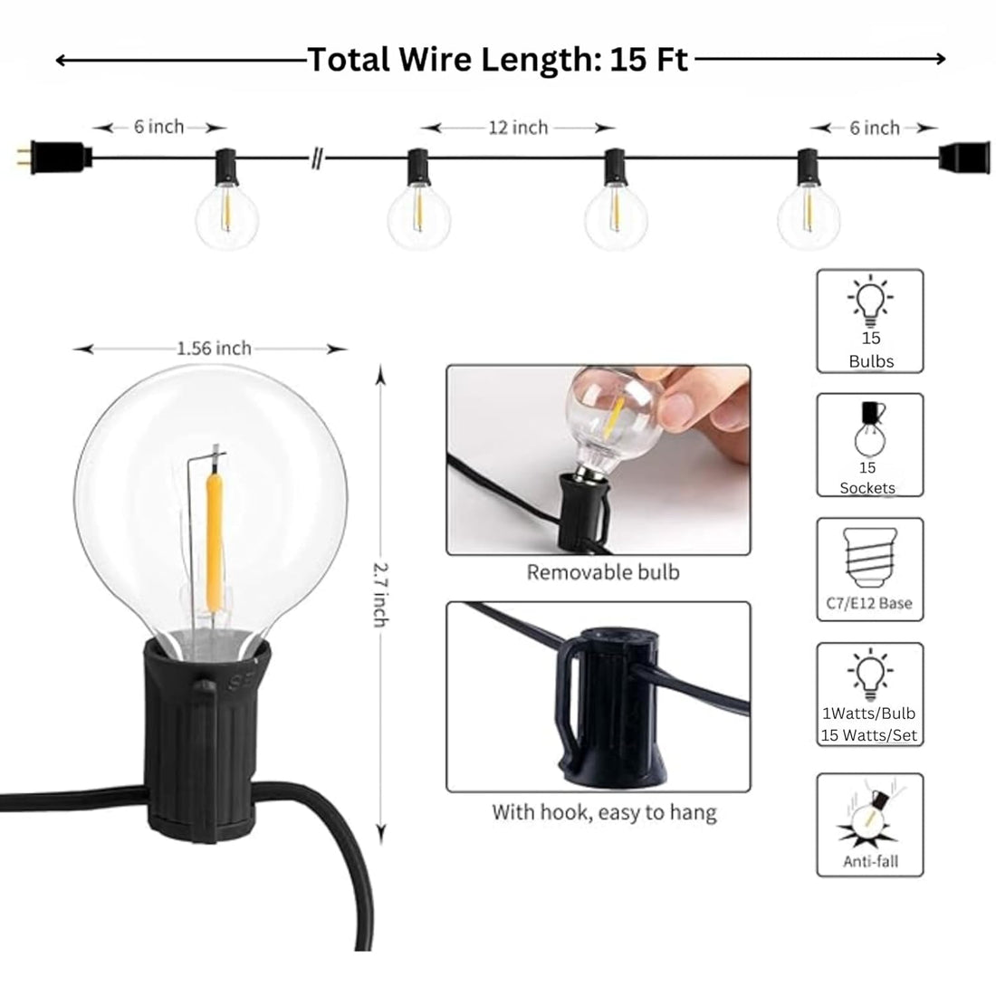 15 LEDs (4.57 m) Decorative String Lights -Warm White