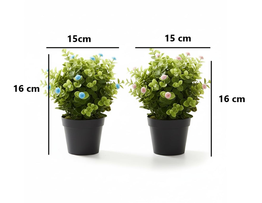Artificial Eucalyptus Potted Plants With Flowers– Set of 2