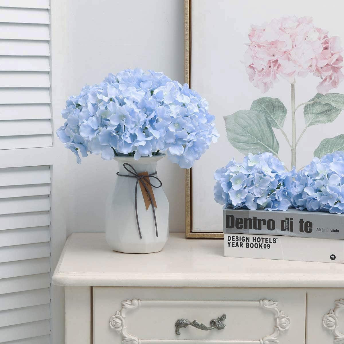 Artificial Real Touch Faux Hydrangea Flower - Light Blue (13 inch, Pack of 3 Flower Bunch)