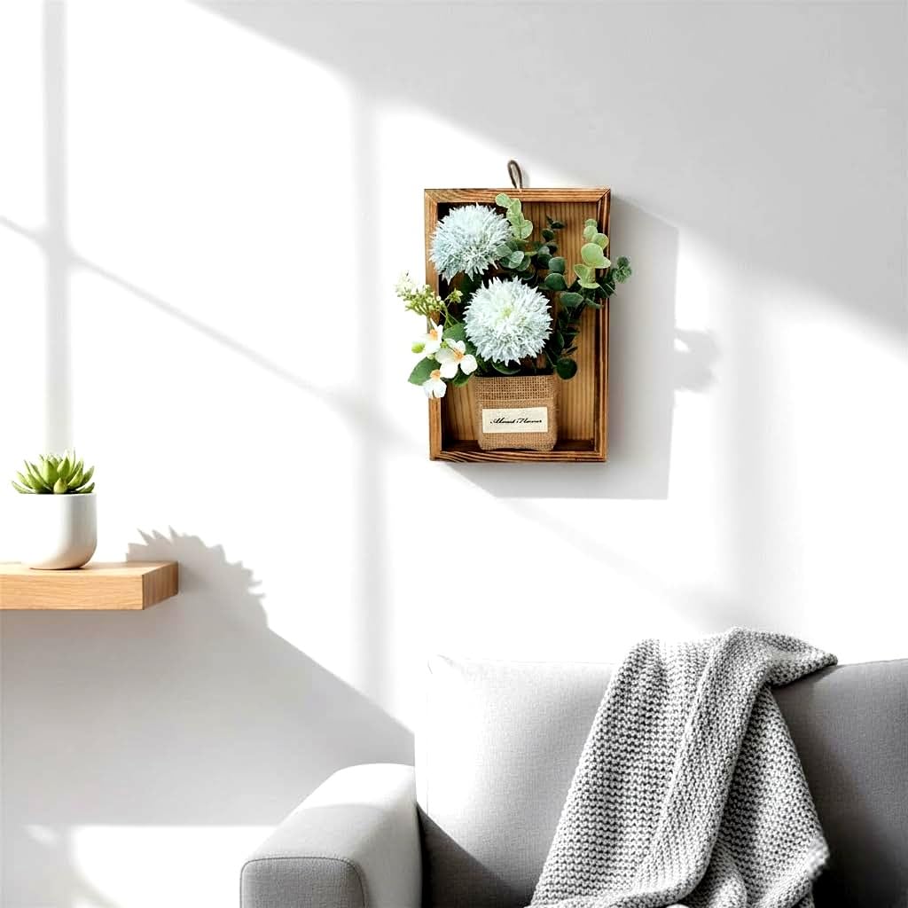 Artificial Chrysanths Wall Hanging Flower Frame - Light Blue