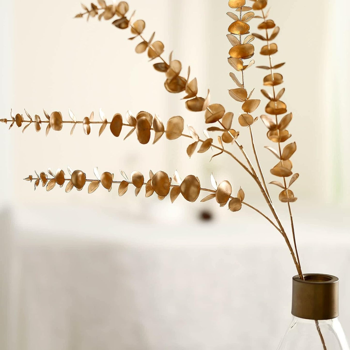Artificial Golden Eucalyptus Leaves For Decoration (31.2 inch, Pack of 3, Flower Bunch)