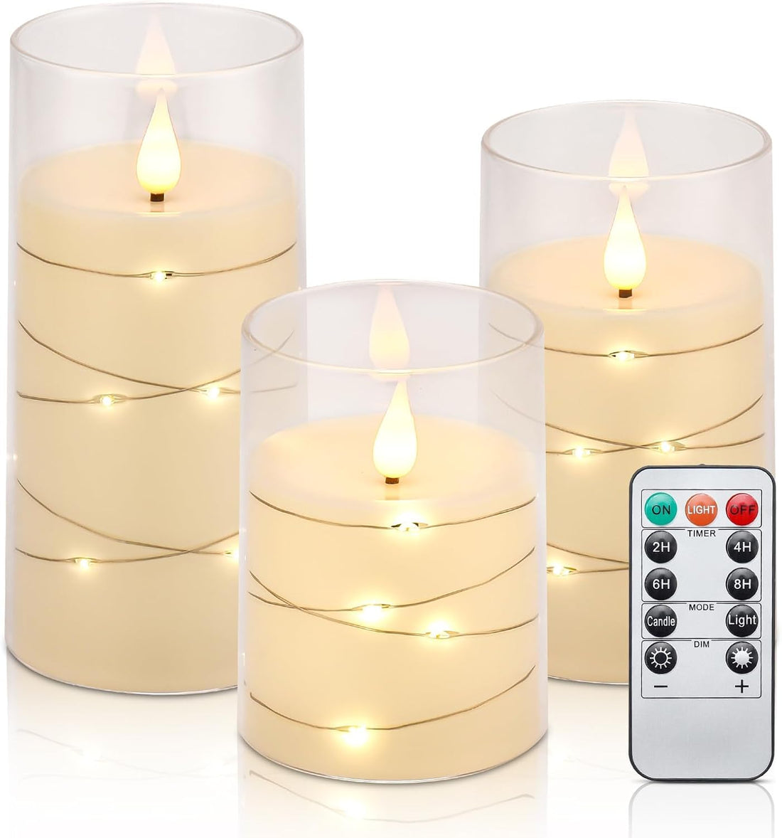 Acrylic Glass Battery Operated Flameless Led Candles With Remote (Pack of 3)- Warm White