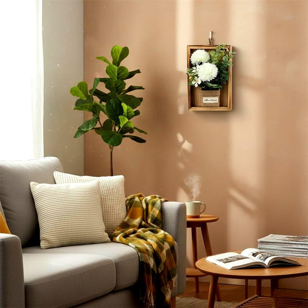 Artificial Chrysanths Wall Hanging Flower Frame - White