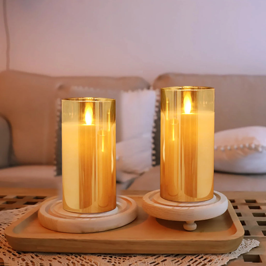 Acrylic Glass Battery Operated Flameless Led Candles ( 4.9 inch , Gold)