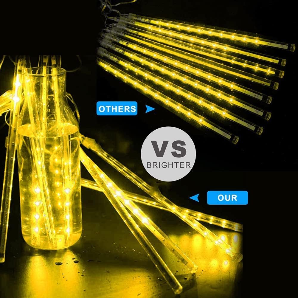 Solar Powered - 192 LED 12 inch 8 Tubes Meteor Lights - Warm White