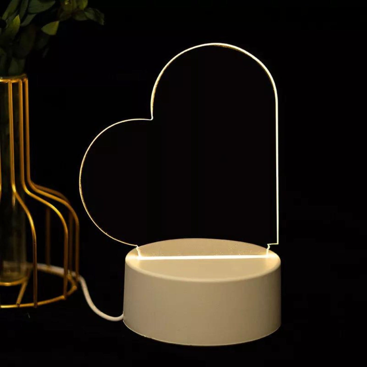 Acrylic Heart Shaped Writing Pad Table Lamp With Pen - White