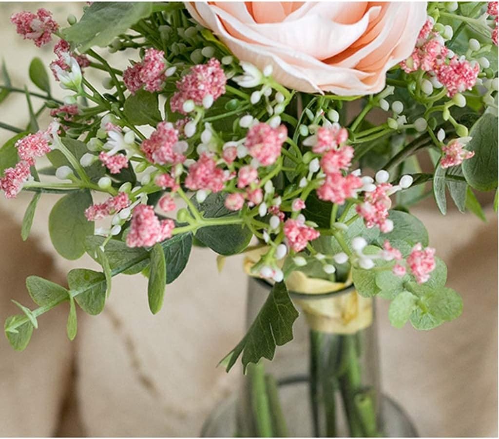 Artificial Fake Silk Flower Arrangement - Pink  (14 inch, Pack of 7, Flower Bunch)