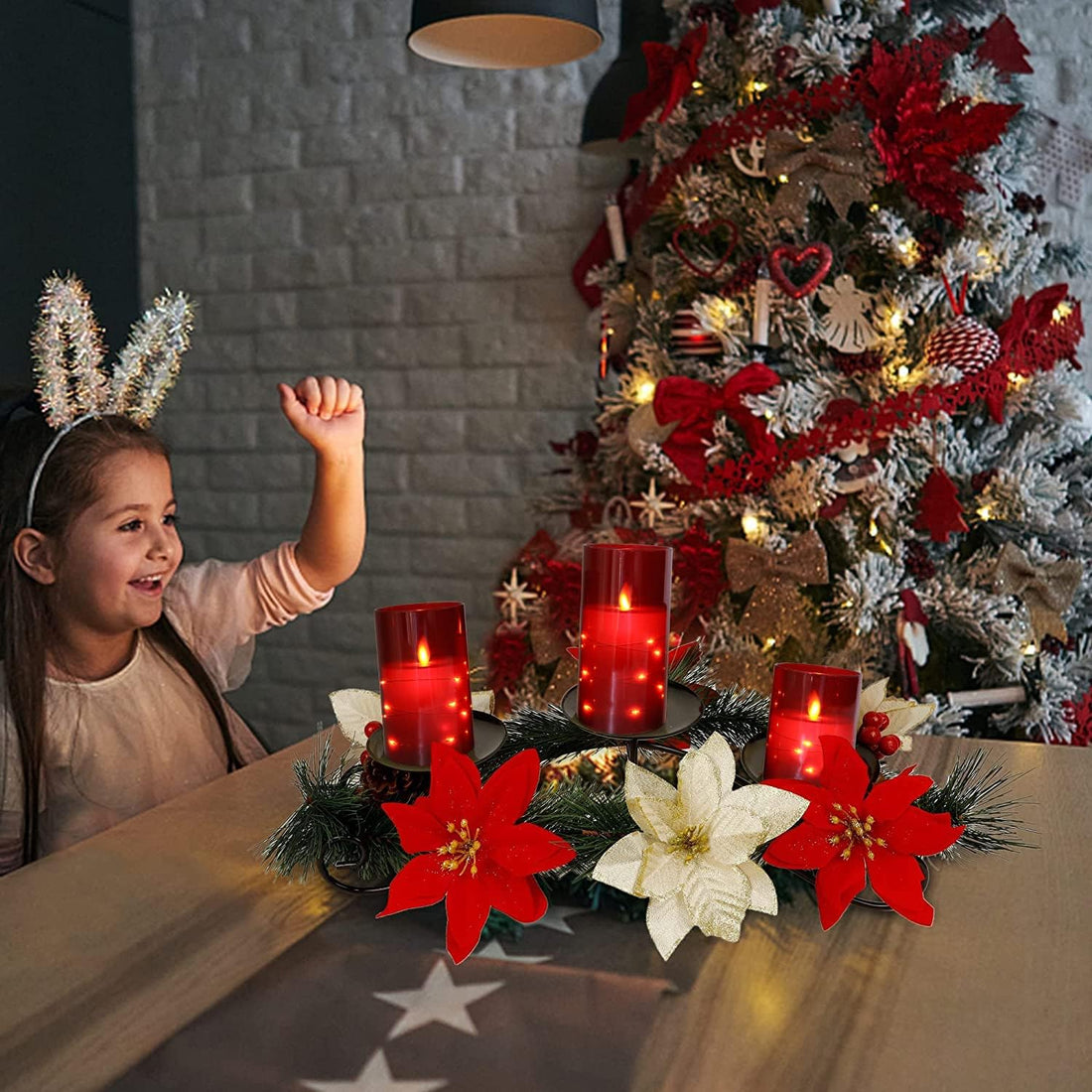 Acrylic Battery Operated Flameless Led Candles With Remote (Set of 3,Red )