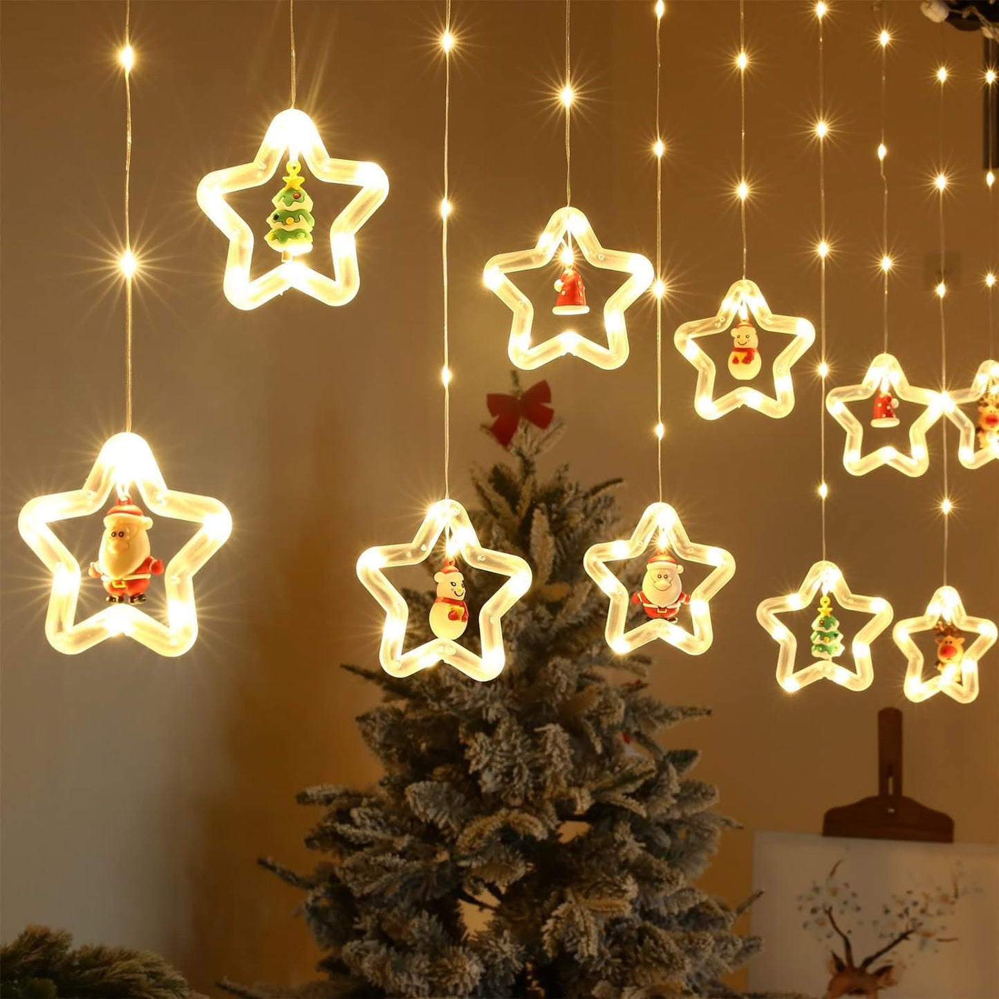 10 Star Shape Curtain Lights - 3 Mtr - Warm White