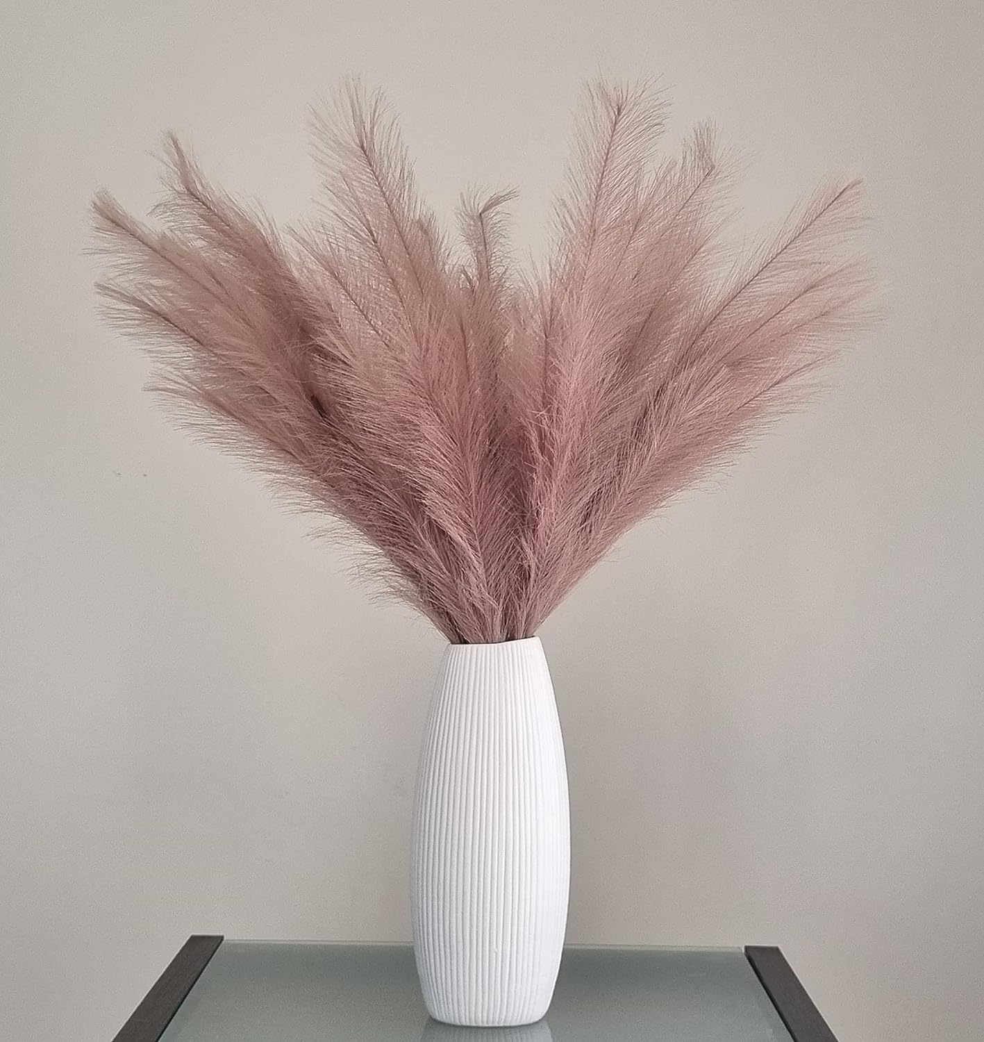 Fluffy Artificial Pampas Grass Flower - Brown (17 inch , Pack of 3, Flower Bunch)