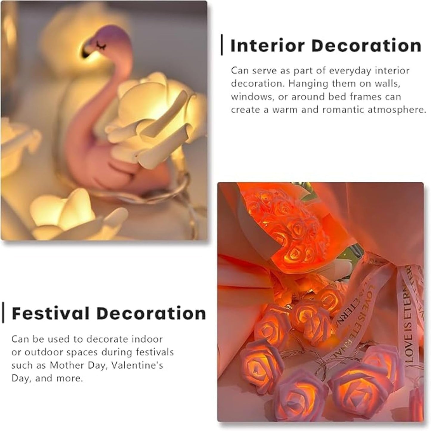 16 LED Rose Flower Design String Lights- 3 Mtr (Warm White)