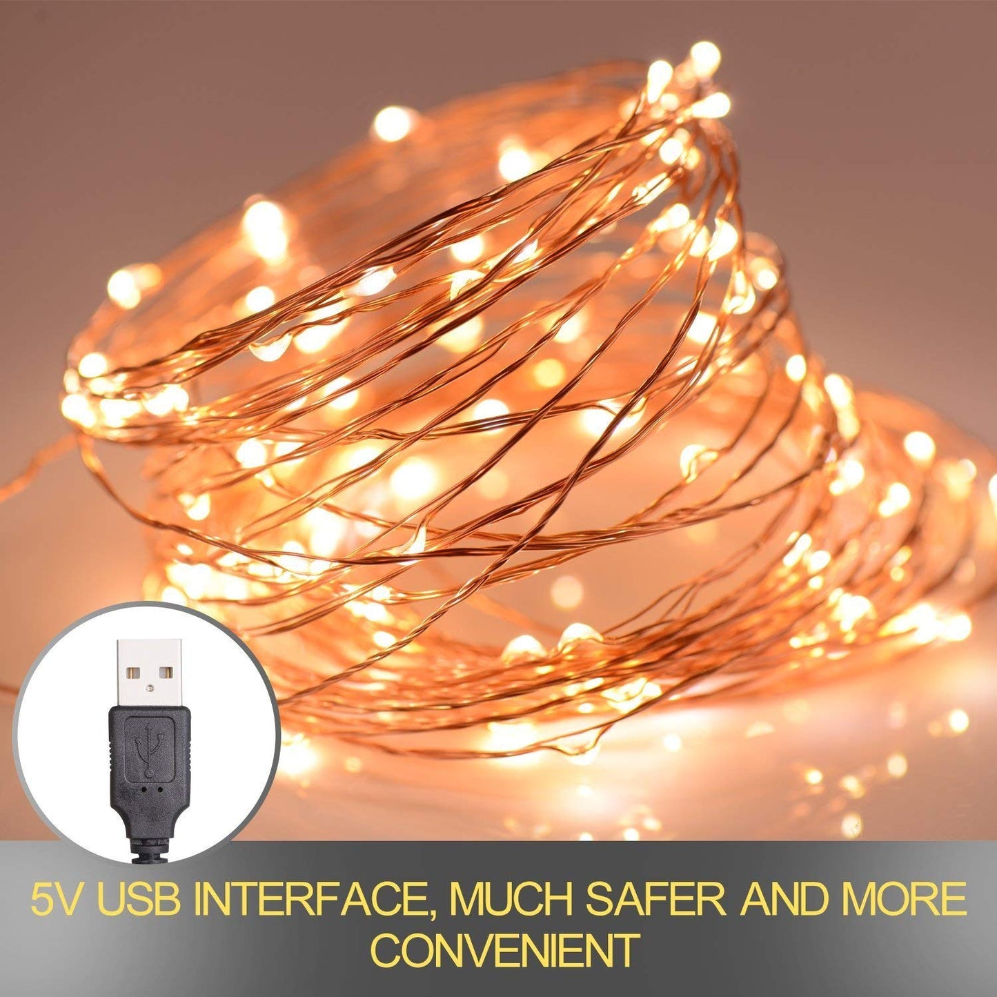 USB Powered 50 LED Fairy String Lights - 5 Meter (Warm White)