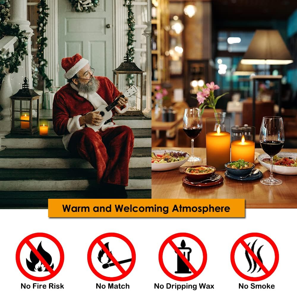 Acrylic Glass Battery Operated Flameless Led Candles With Remote (Pack of  3, Gold)