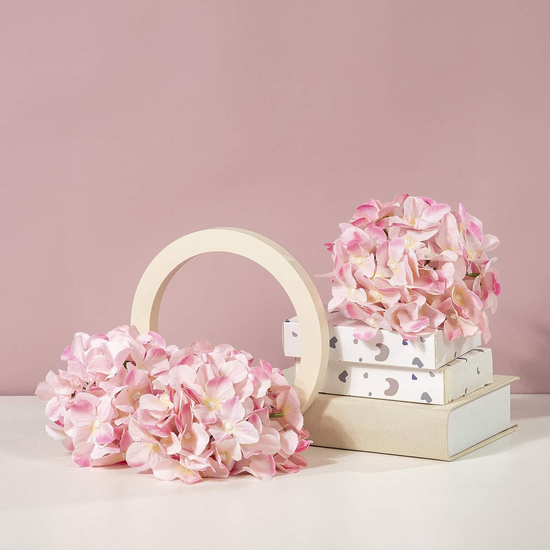 Artificial Real Touch Faux Hydrangea Flower - Pink (13 inch, Pack of 3, Flower Bunch)