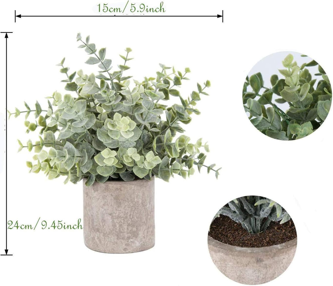 Artificial Eucalyptus Plant With Stonepot (9.4 inch , Green)