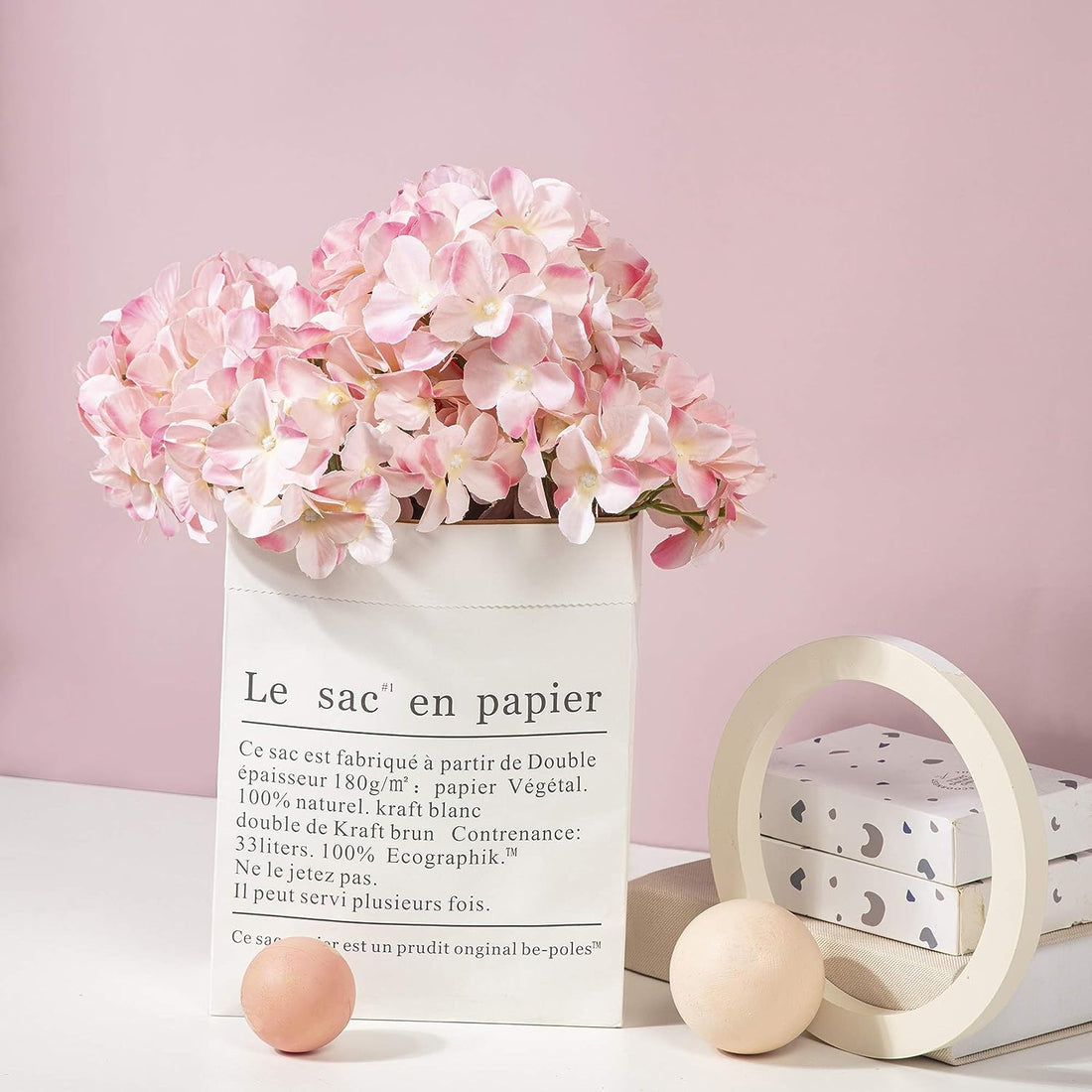 Artificial Real Touch Faux Hydrangea Flower - Pink (13 inch, Pack of 3, Flower Bunch)