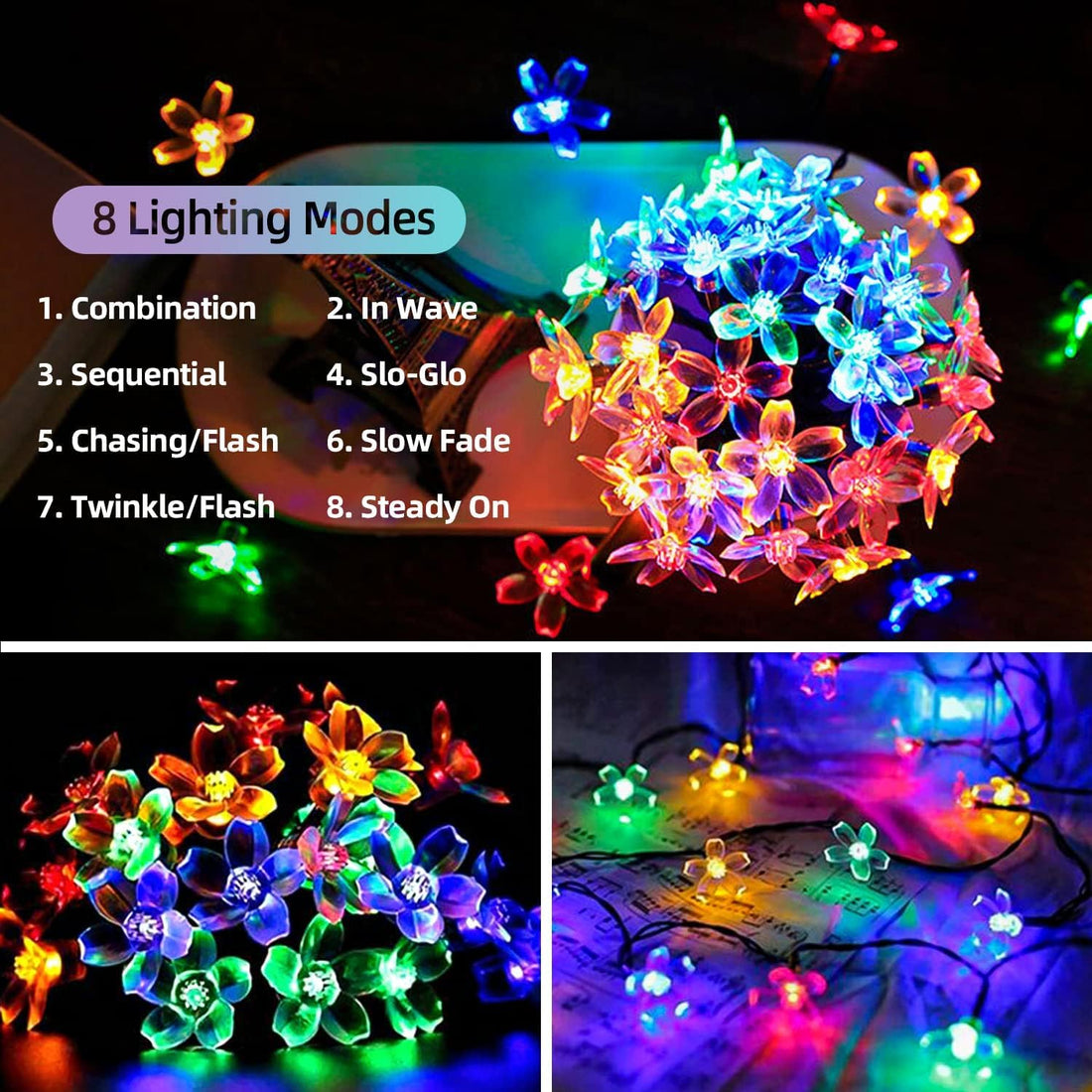 30 LED Solar Powered Silicon Flower Fairy String Lights ( 6 Mtr )