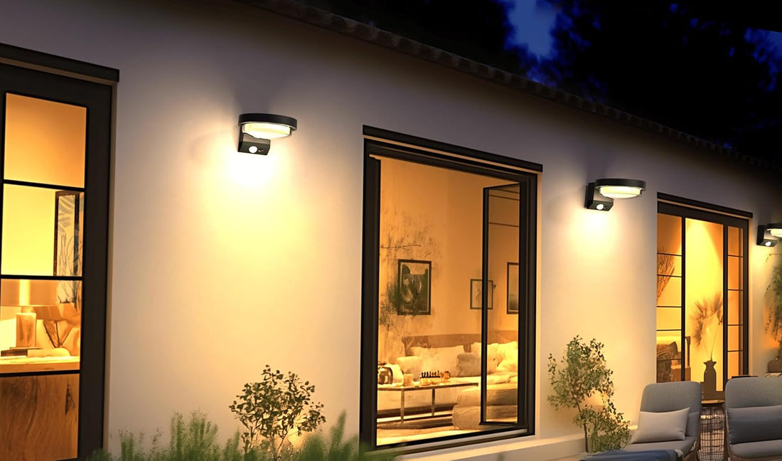 Modern Black Outdoor Solar Wall Light with Motion Sensor ( Round )