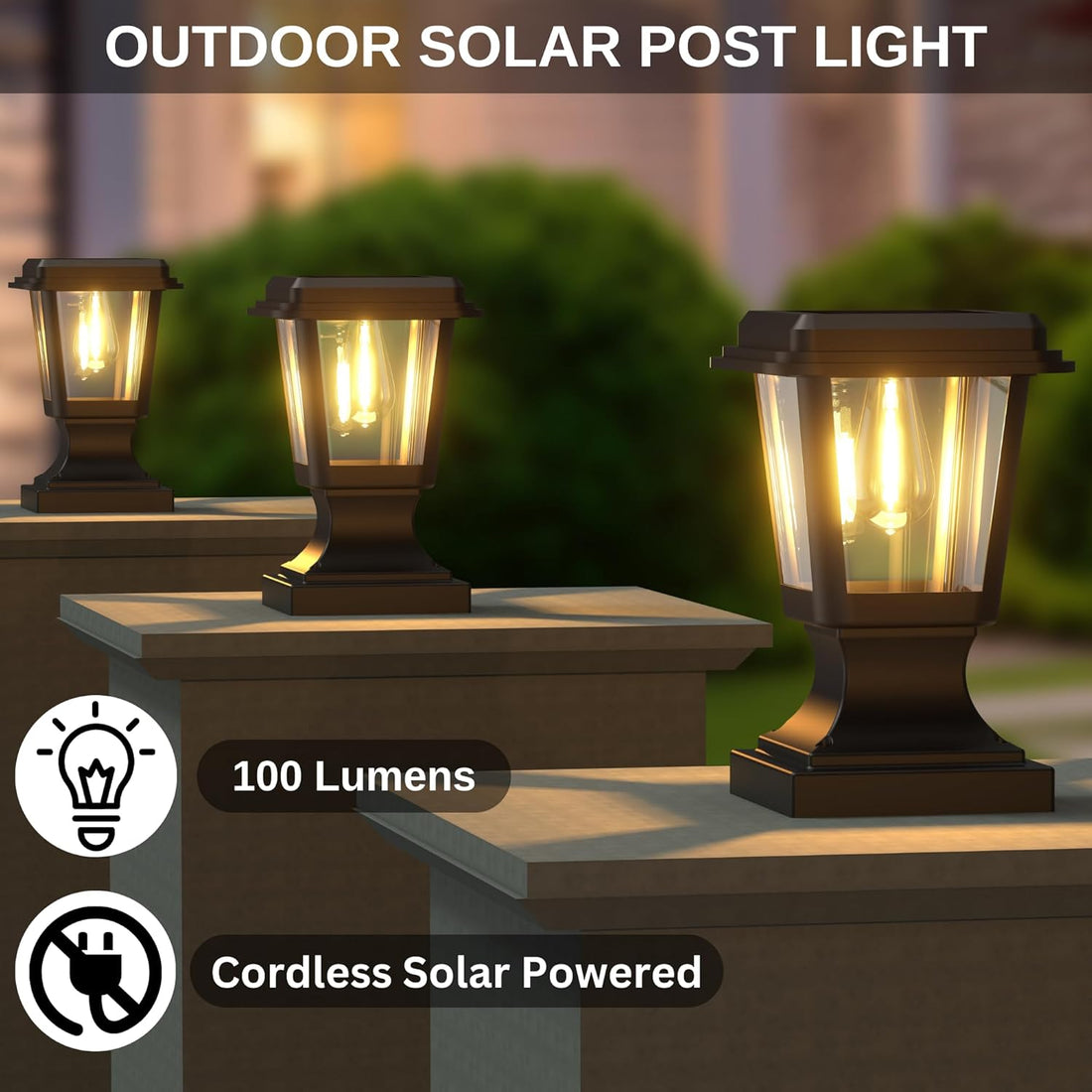 Solar Powered Pillar Lights With Pier Mount Base