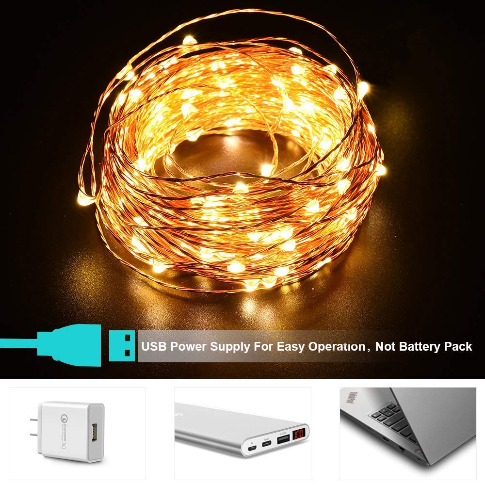 USB Powered 100 LED's Fairy String Light - 10m ( Warm White)