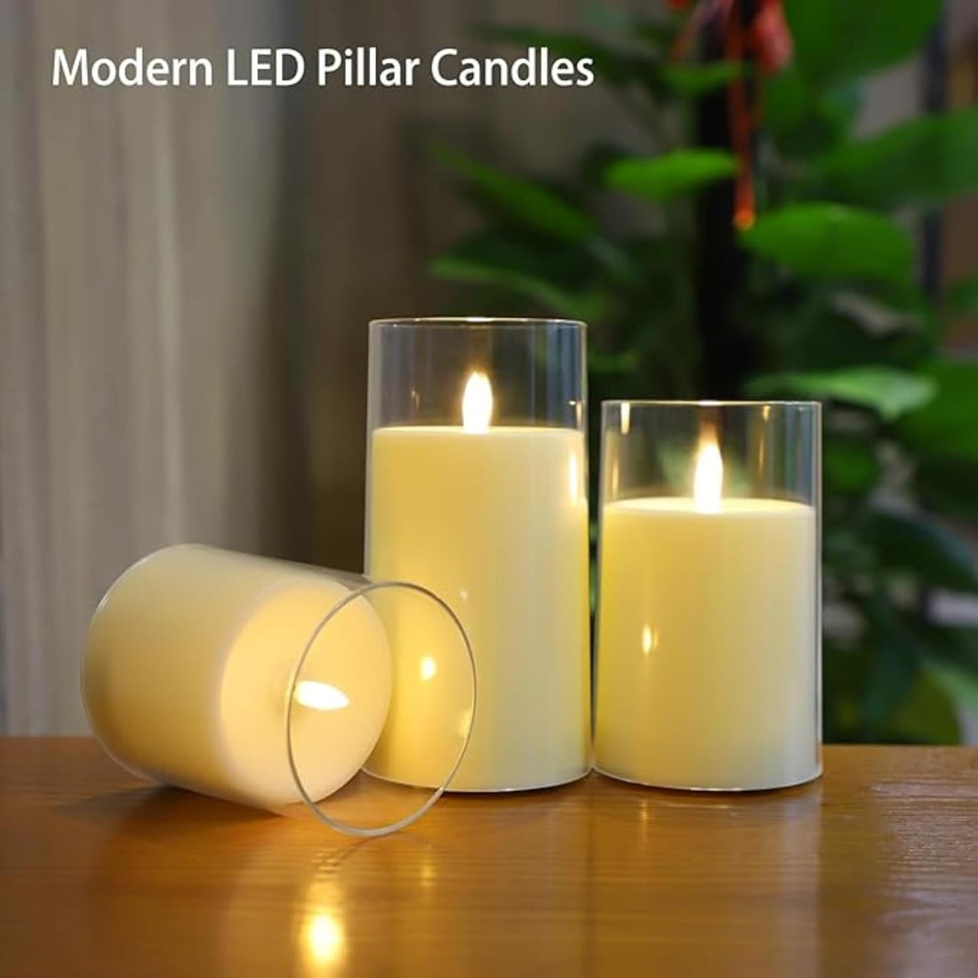 Acrylic Glass Battery Operated Flameless Led Candles With Remote (Transparent,  3pc-set)