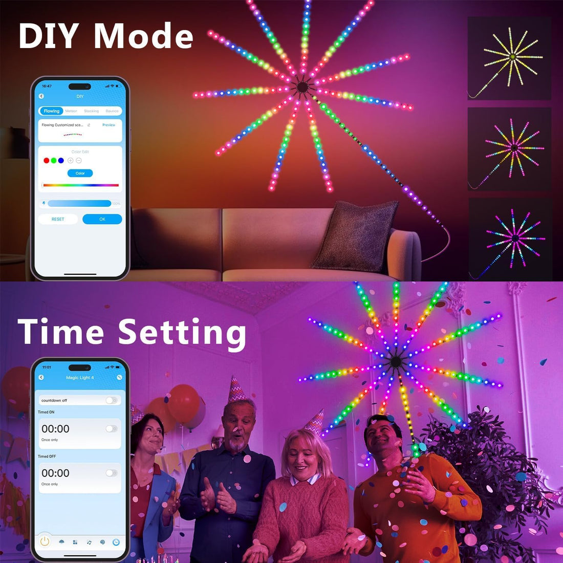 Firework Dynamic Scenes and App Music Sync,DIY Led Lights - Multicolor