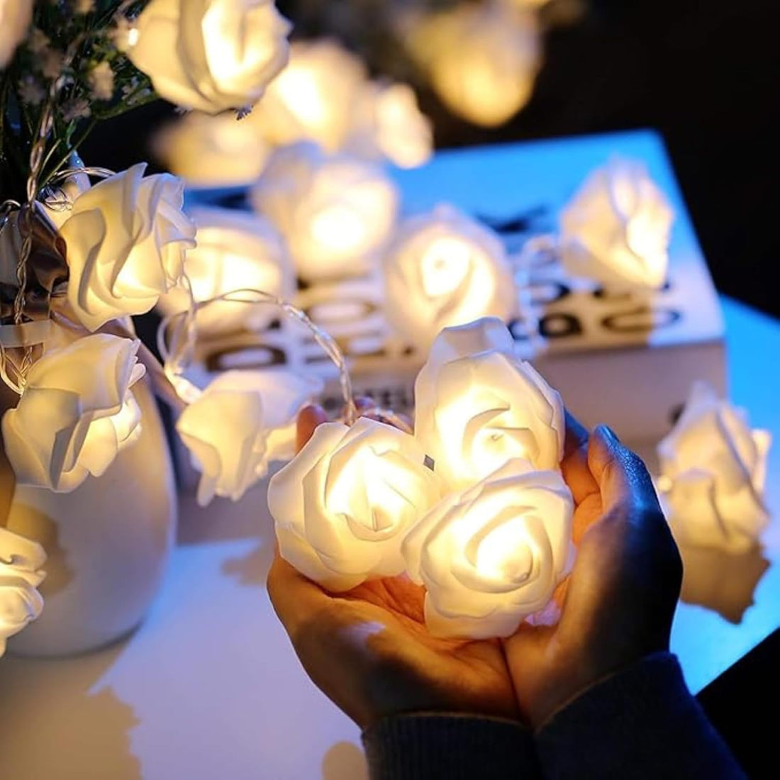 16 LED Rose Flower Design String Lights- 3 Mtr (Warm White)