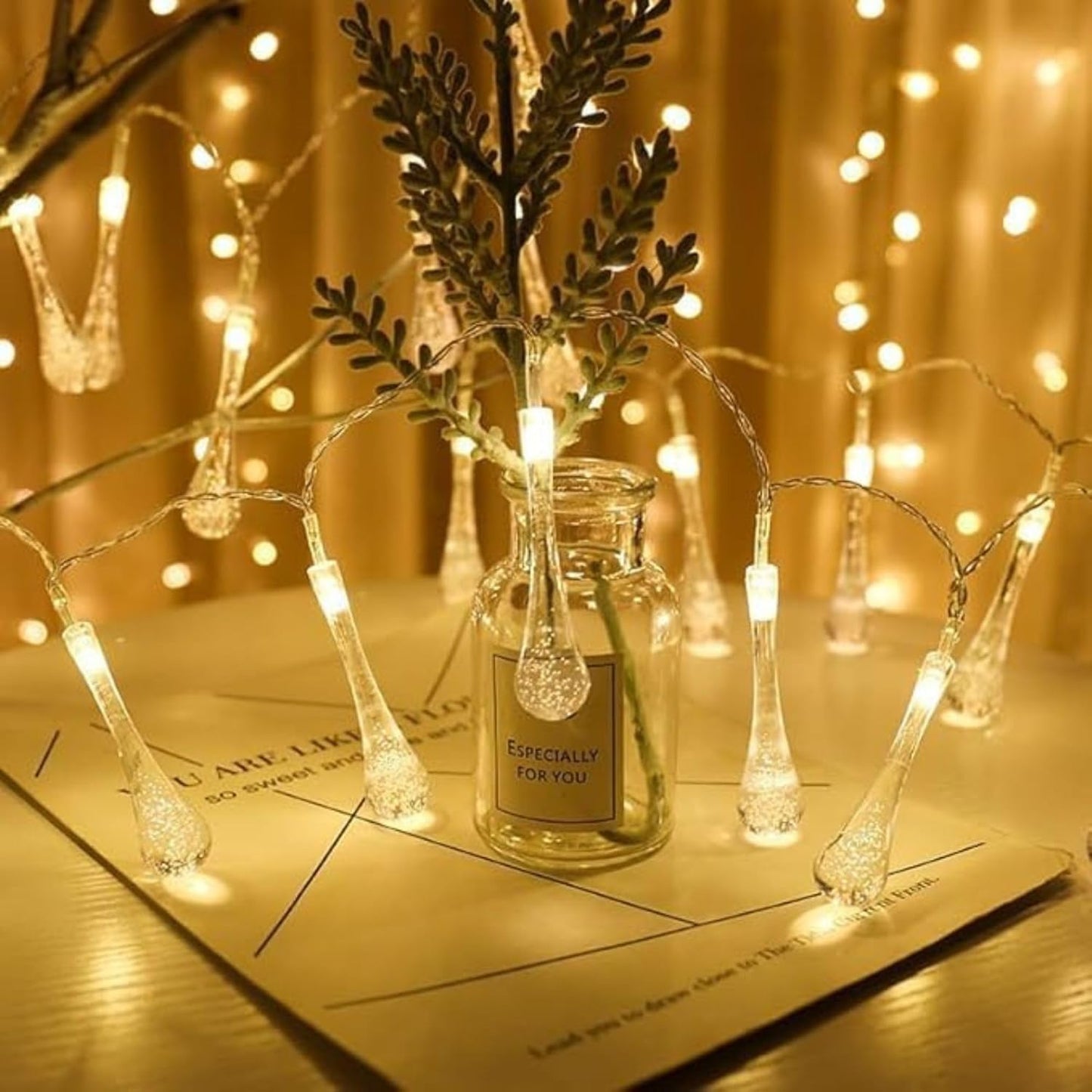 14 LEDs Waterdrop Design String Lights 3 Mtr - Warm White