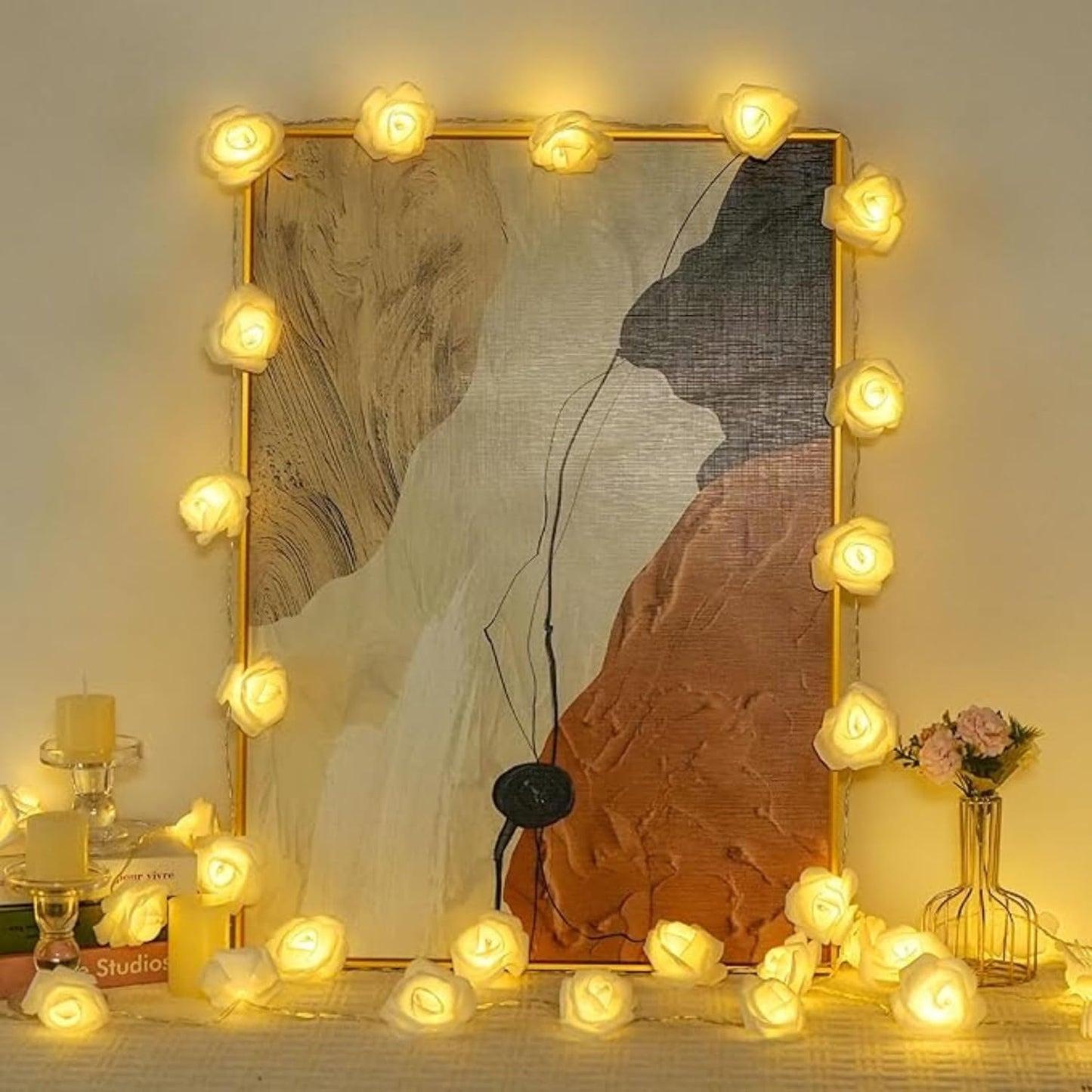 16 LED Rose Flower Design String Lights- 3 Mtr (Warm White)