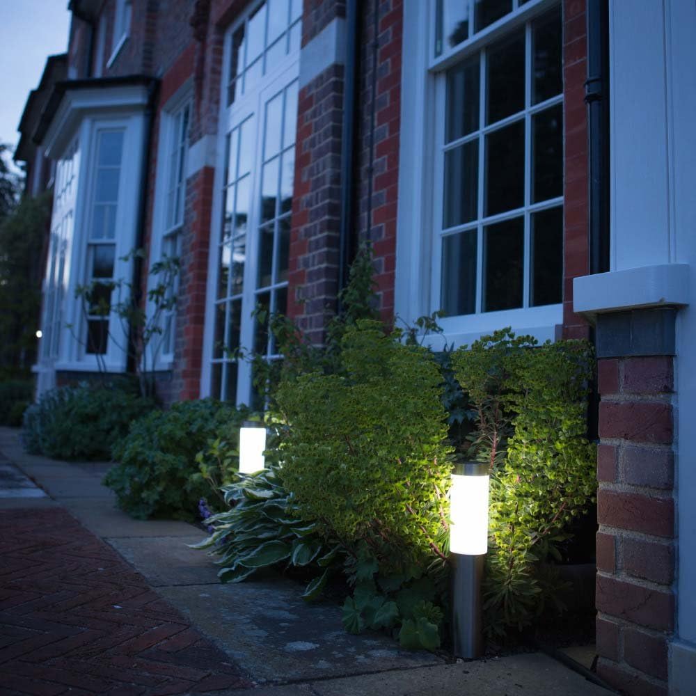 Solar Powered Path Bollard Lights ( Pack of 2, Silver )