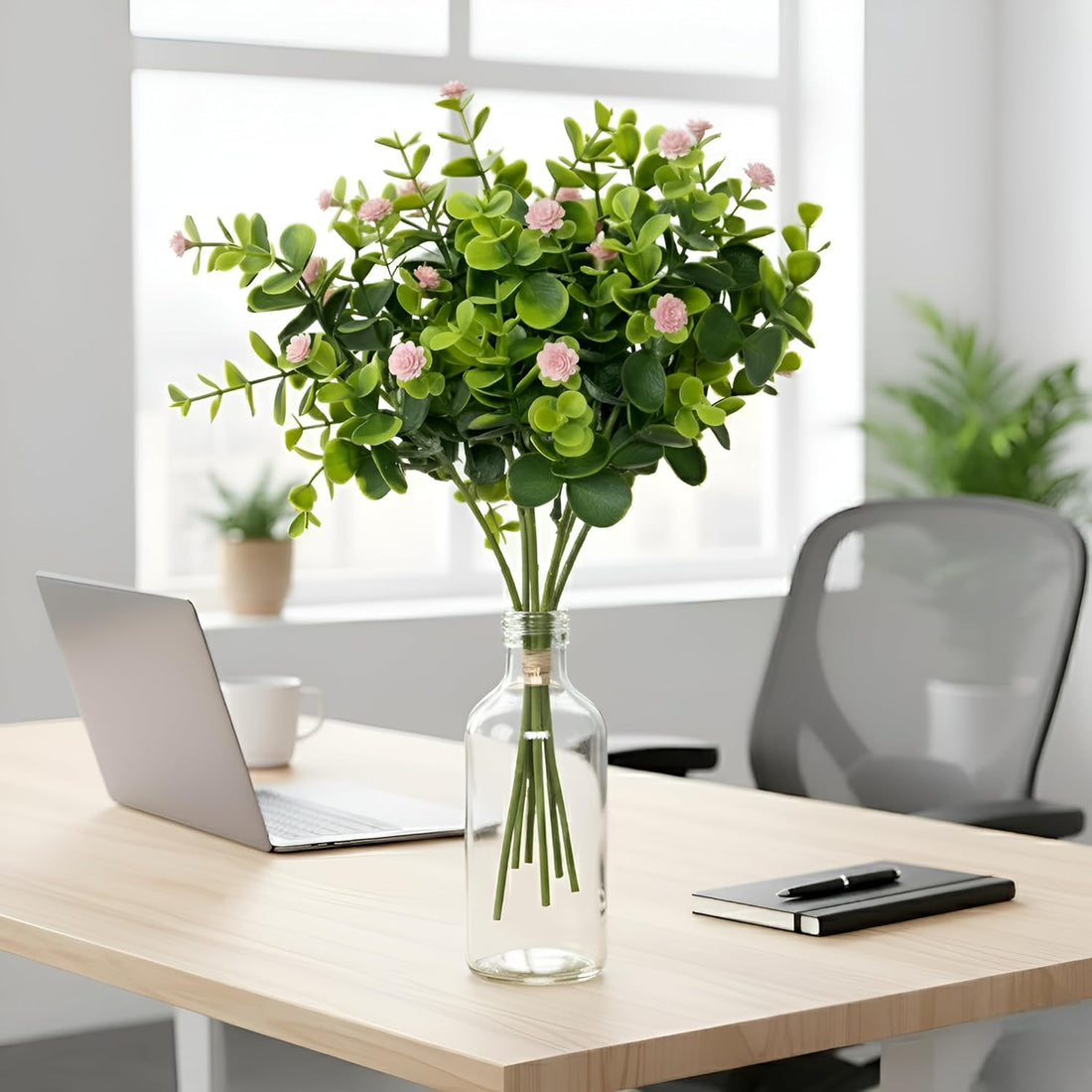 Artificial Eucalyptus Bouquet With Baby Breath Pink Flowers