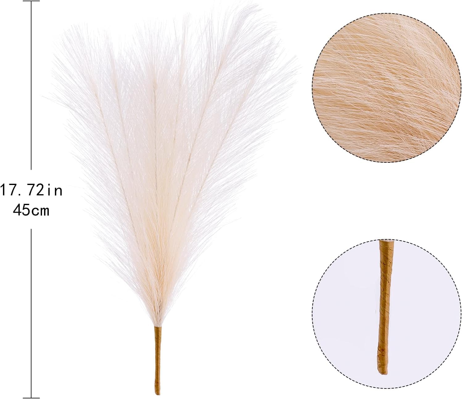 Fluffy Artificial Pampas Grass Flower -Dusty White (45 cm, Pack of 3, Flower Bunch)