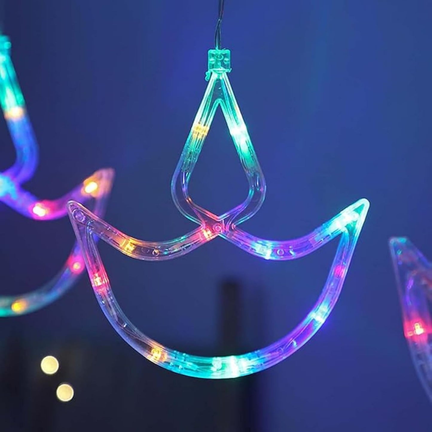 12 Pcs Hanging Diyas String Curtain Light 2.6 Mtr - Multicolor