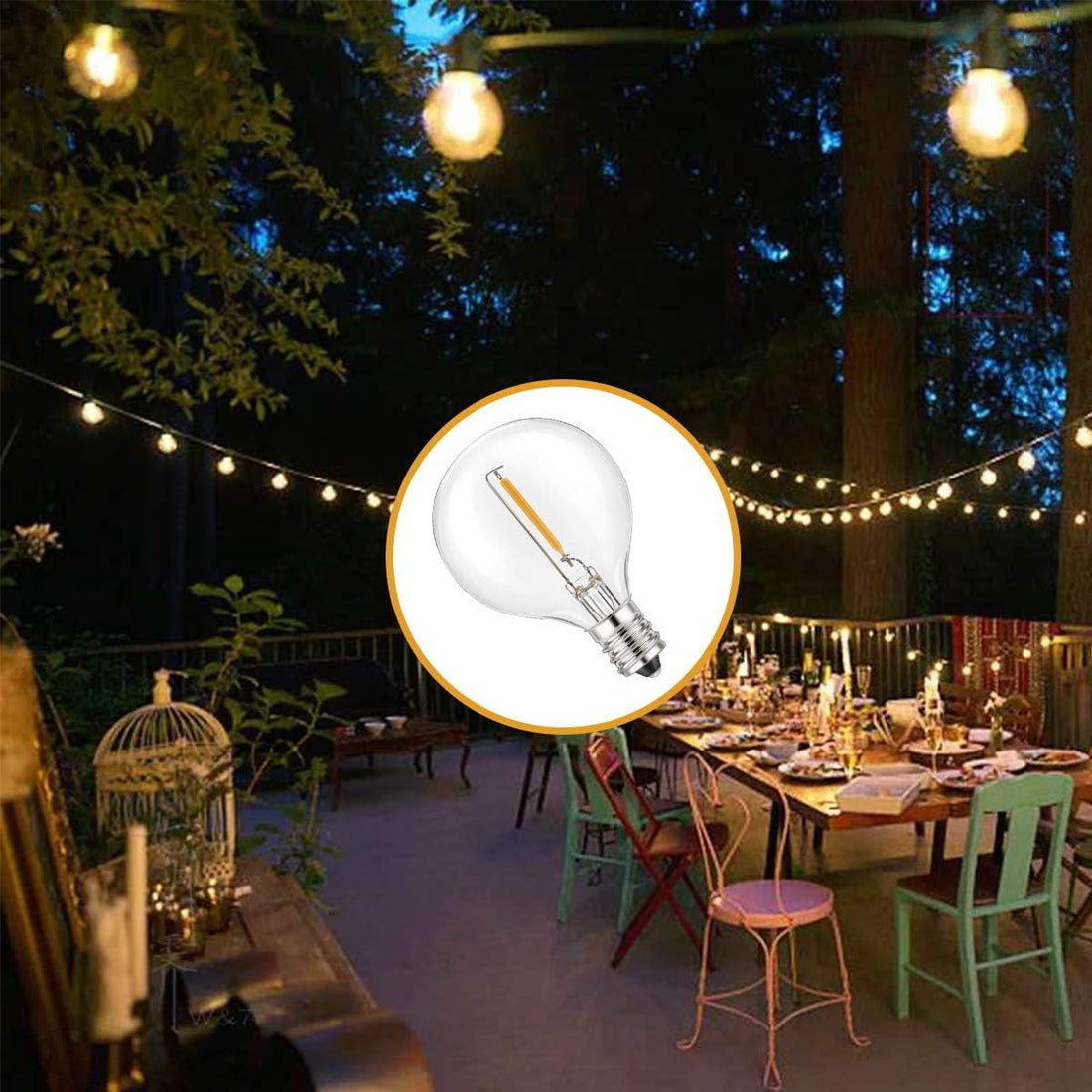 G40 LED E12 Bulbs for String Lights (1W, Pack of 6)