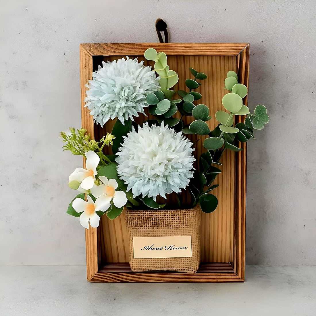 Artificial Chrysanths Wall Hanging Flower Frame - Light Blue