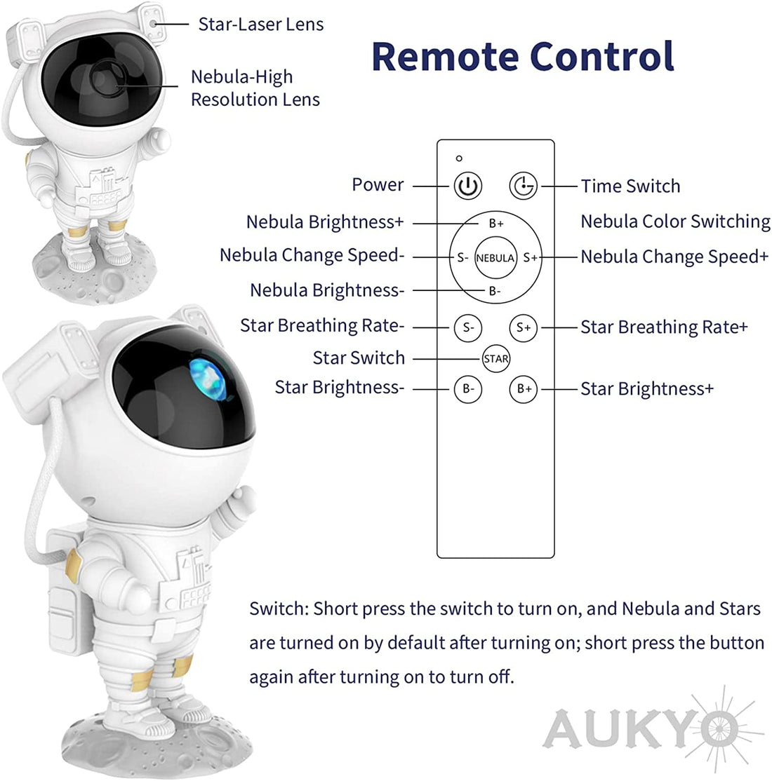 Astronaut Starry Projector Light With Remote ( 8.9 inch, Multicolor )