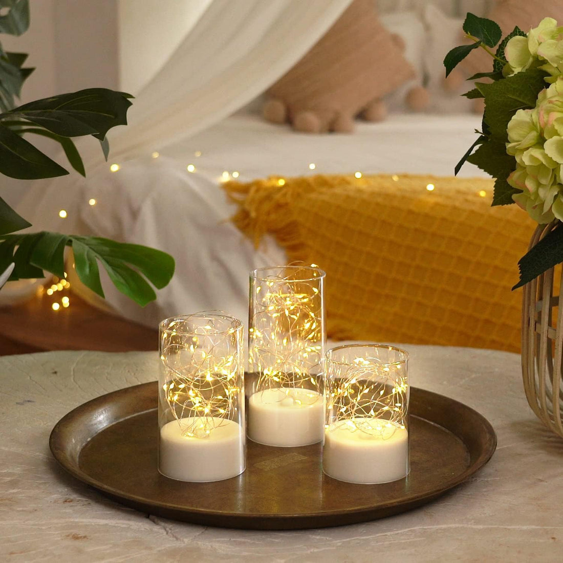 Acrylic Glass Battery Operated Flameless Led Candles With Remote (Pack of 3)- Warm White