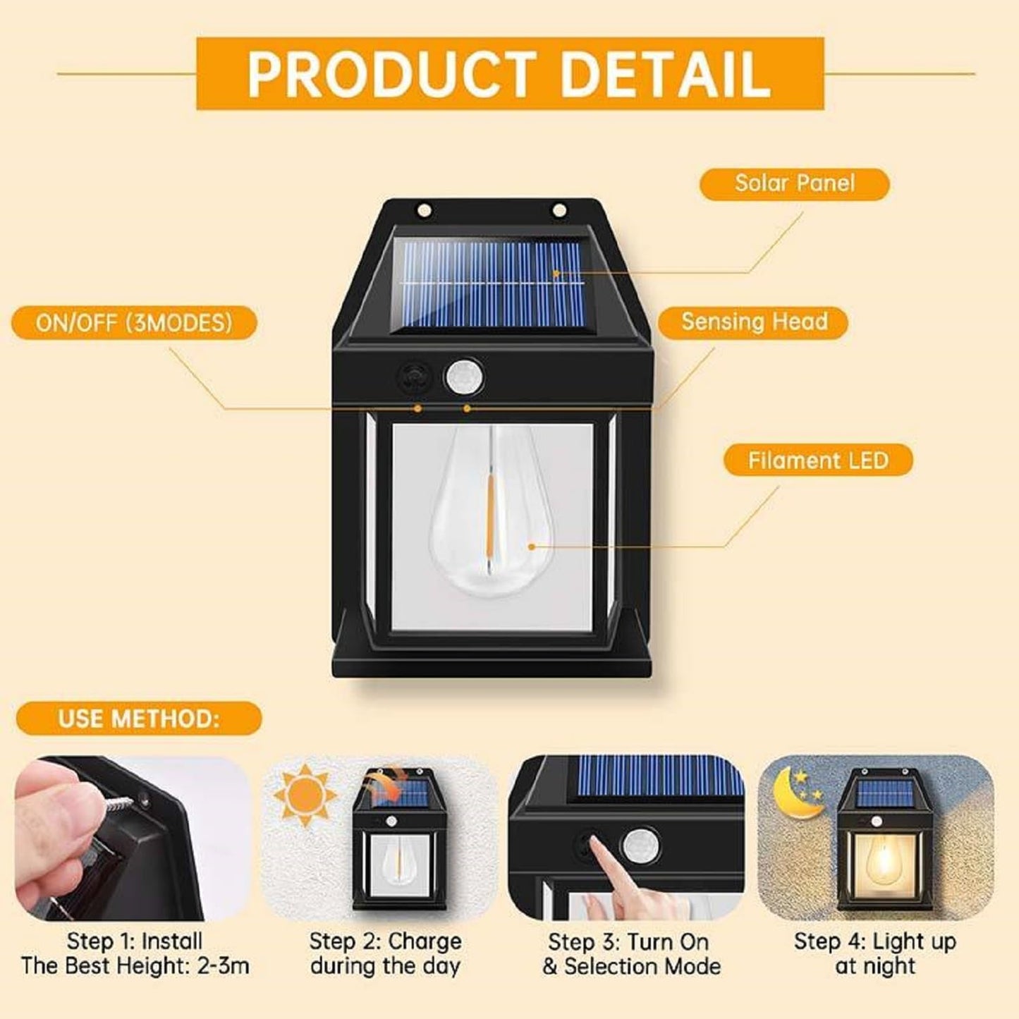 Exterior Outdoor Wall LED Lamp With Motion Sensor ( Black )