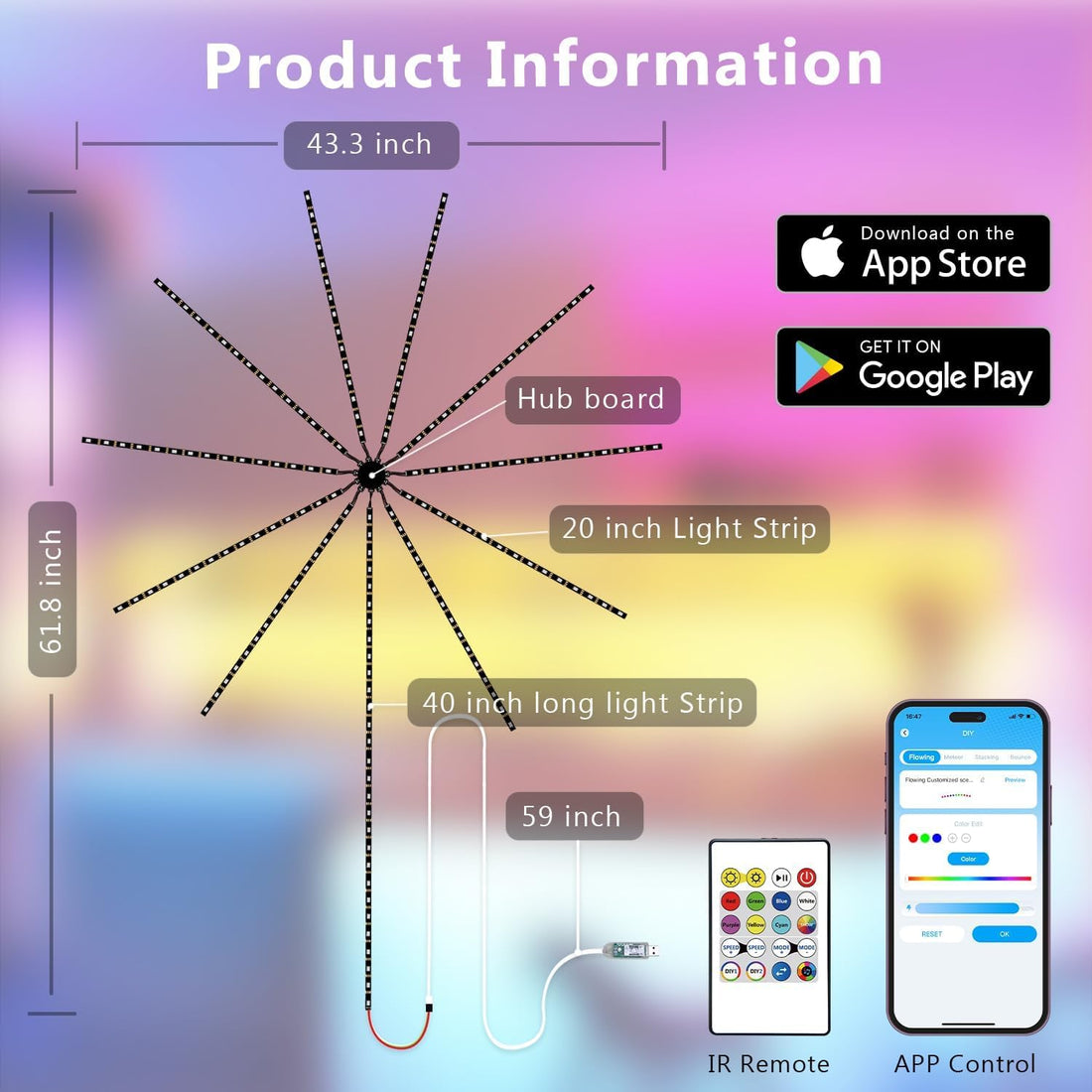 Firework Dynamic Scenes and App Music Sync,DIY Led Lights - Multicolor