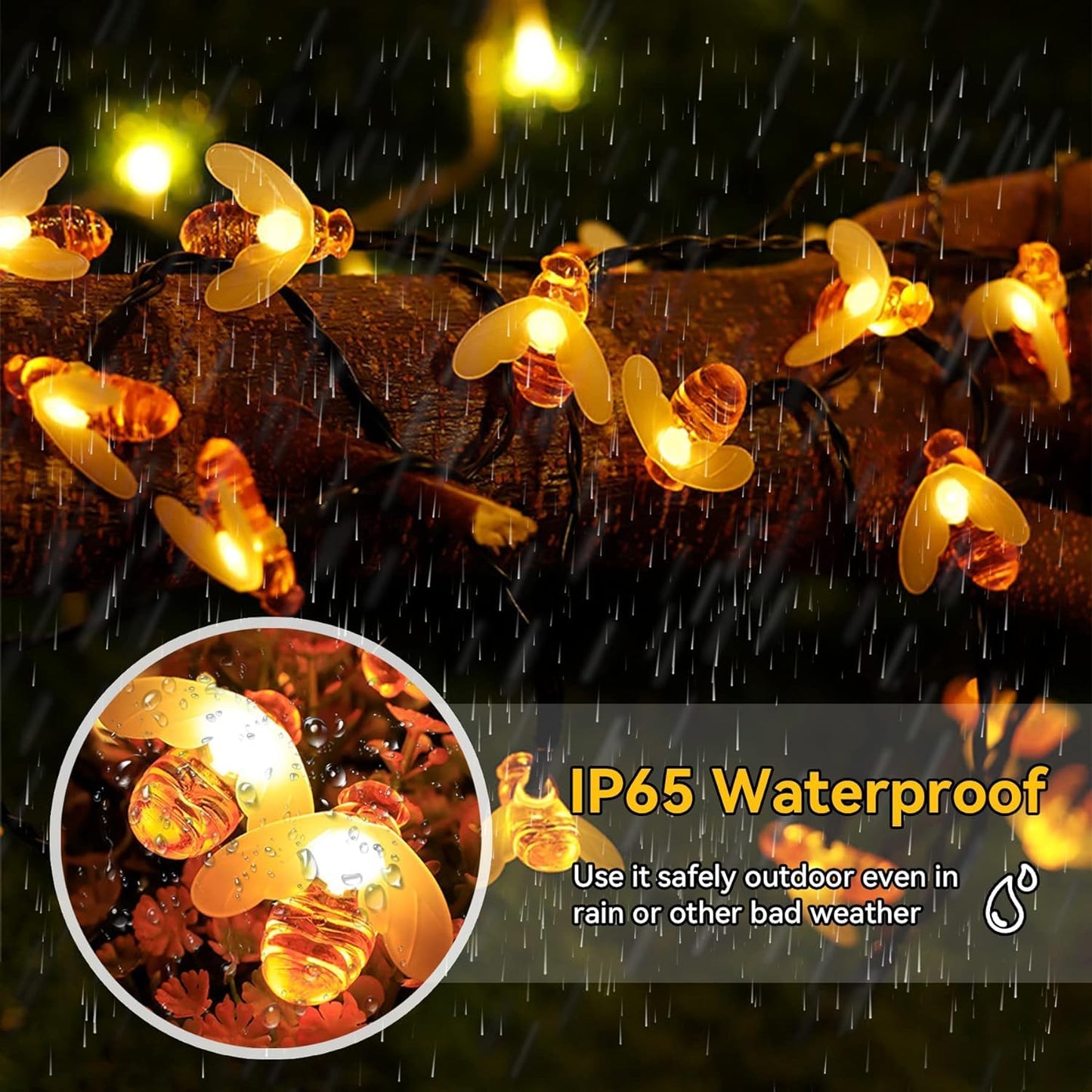 30 LED, 6.5m Solar Powered Cute Bee Design Fairy Lights (Warm White)