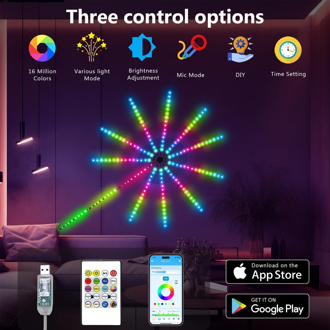 Firework Dynamic Scenes and App Music Sync,DIY Led Lights - Multicolor