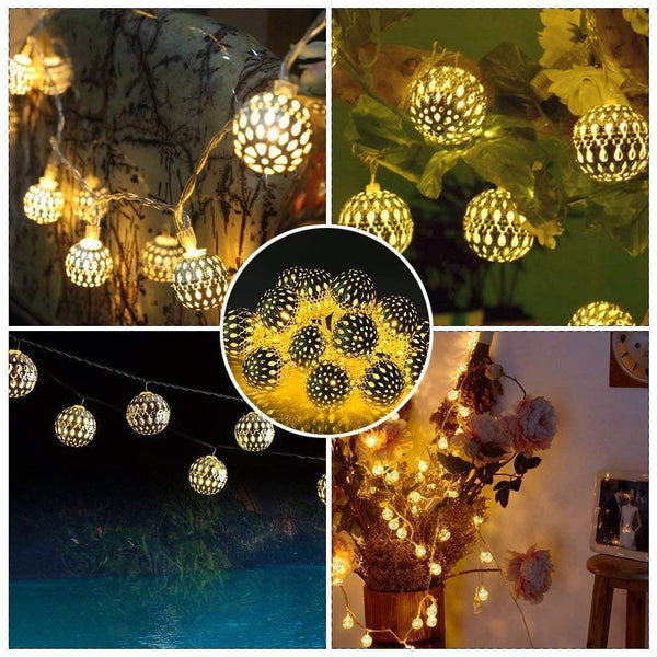 XERGY Moroccan Ball LED String Fairy Lights Outdoor and Indoor for Home Decoration Light, Diwali Lights & Christmas Party (Warm White,Corded Electric)