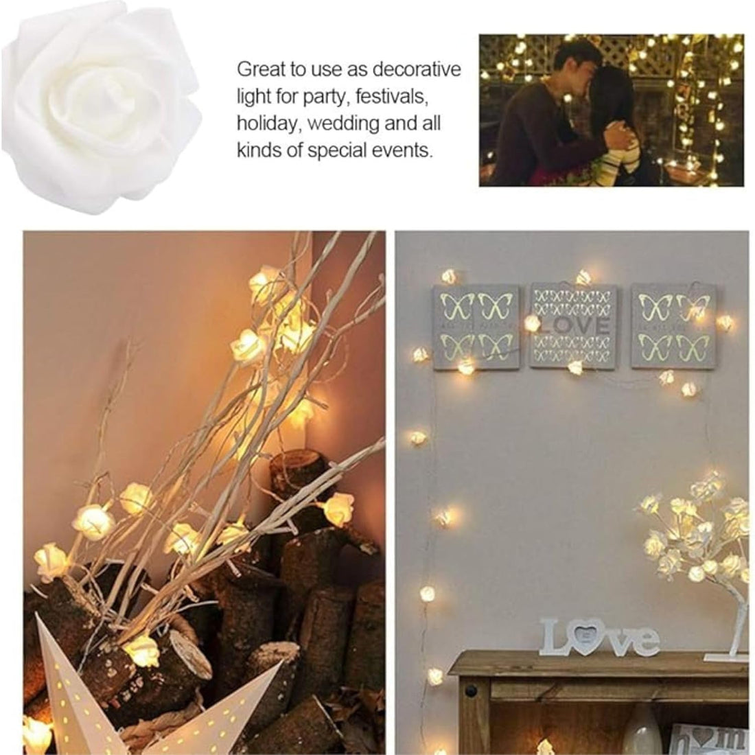 16 LED Rose Flower Design String Lights- 3 Mtr (Warm White)