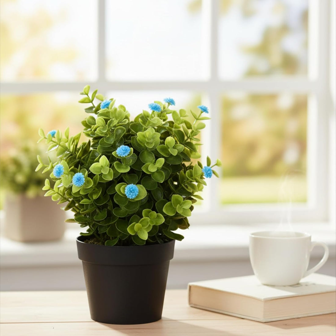 Artificial Eucalyptus Potted Plants With Flowers– Set of 2