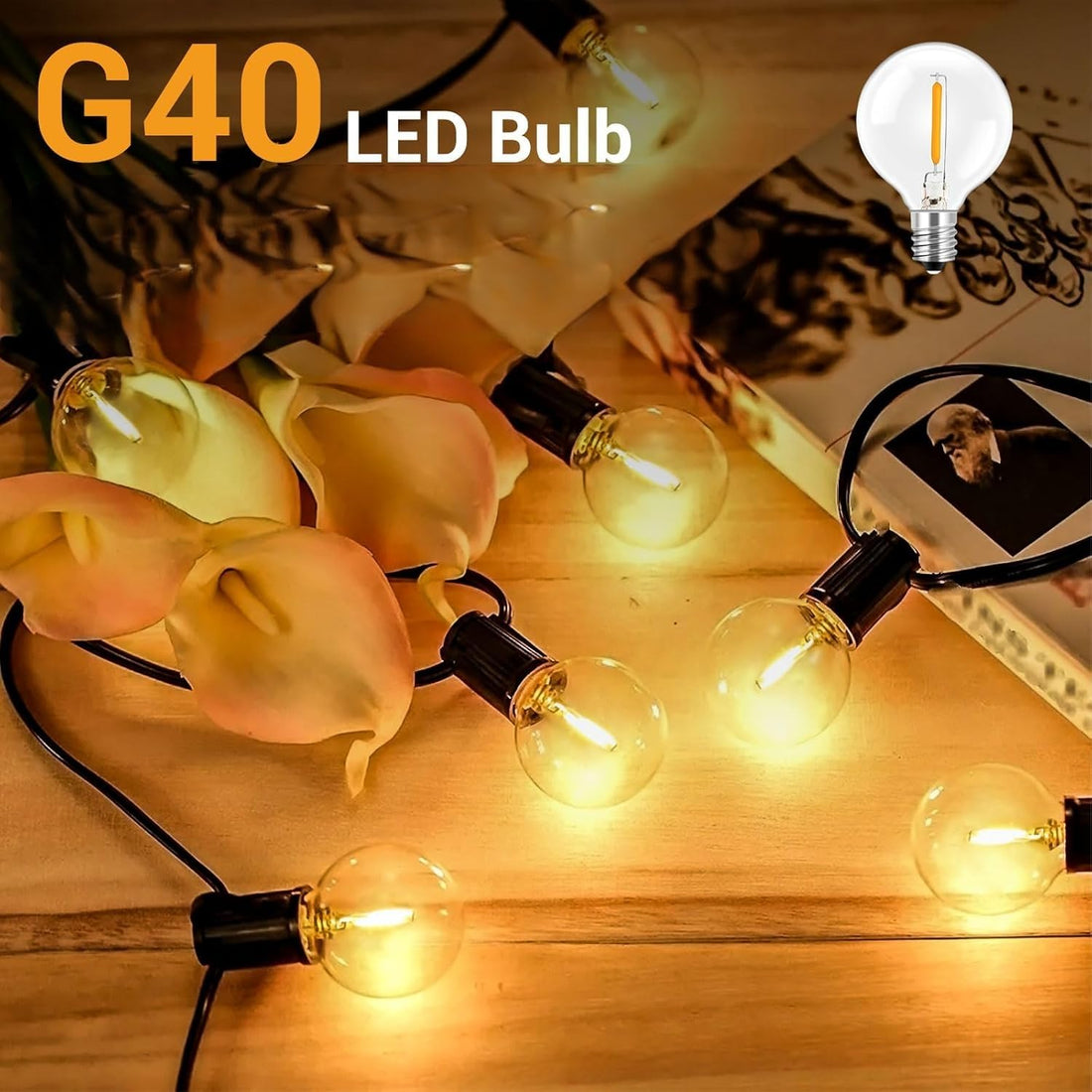 G40 LED E12 Bulbs for String Lights (1W, Pack of 6)
