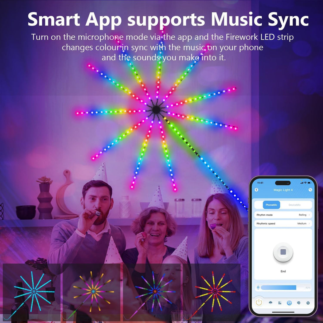 Firework Dynamic Scenes and App Music Sync,DIY Led Lights - Multicolor