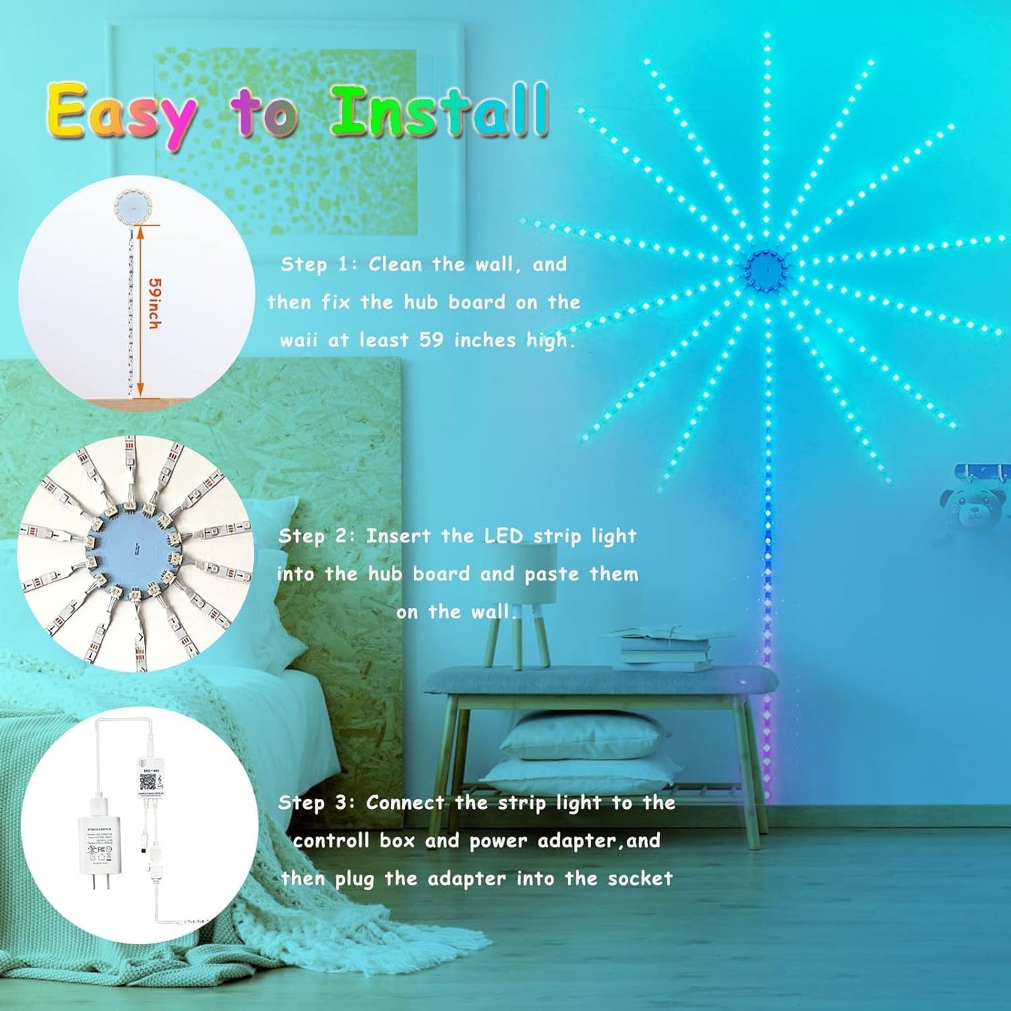Firework Dynamic Scenes and App Music Sync,DIY Led Lights - Multicolor