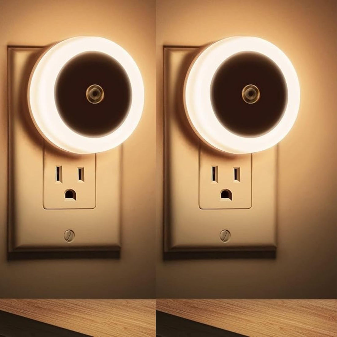 Plug-in LED Night Light With Auto Dusk-To-Dawn Sensor - 2pc ( Round , Warm White )