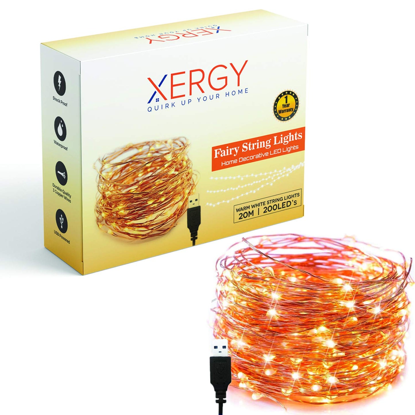 USB Powered 200 LED's Fairy String Light - 20 Mtr (Warm White)
