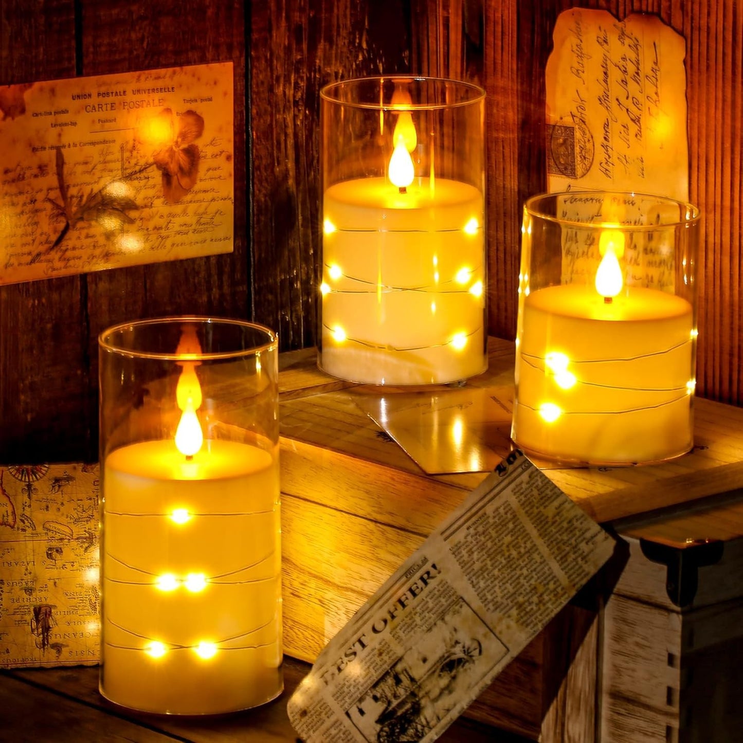 Acrylic Glass Battery Operated Flameless Led Candles With Remote (Pack of 3)- Warm White